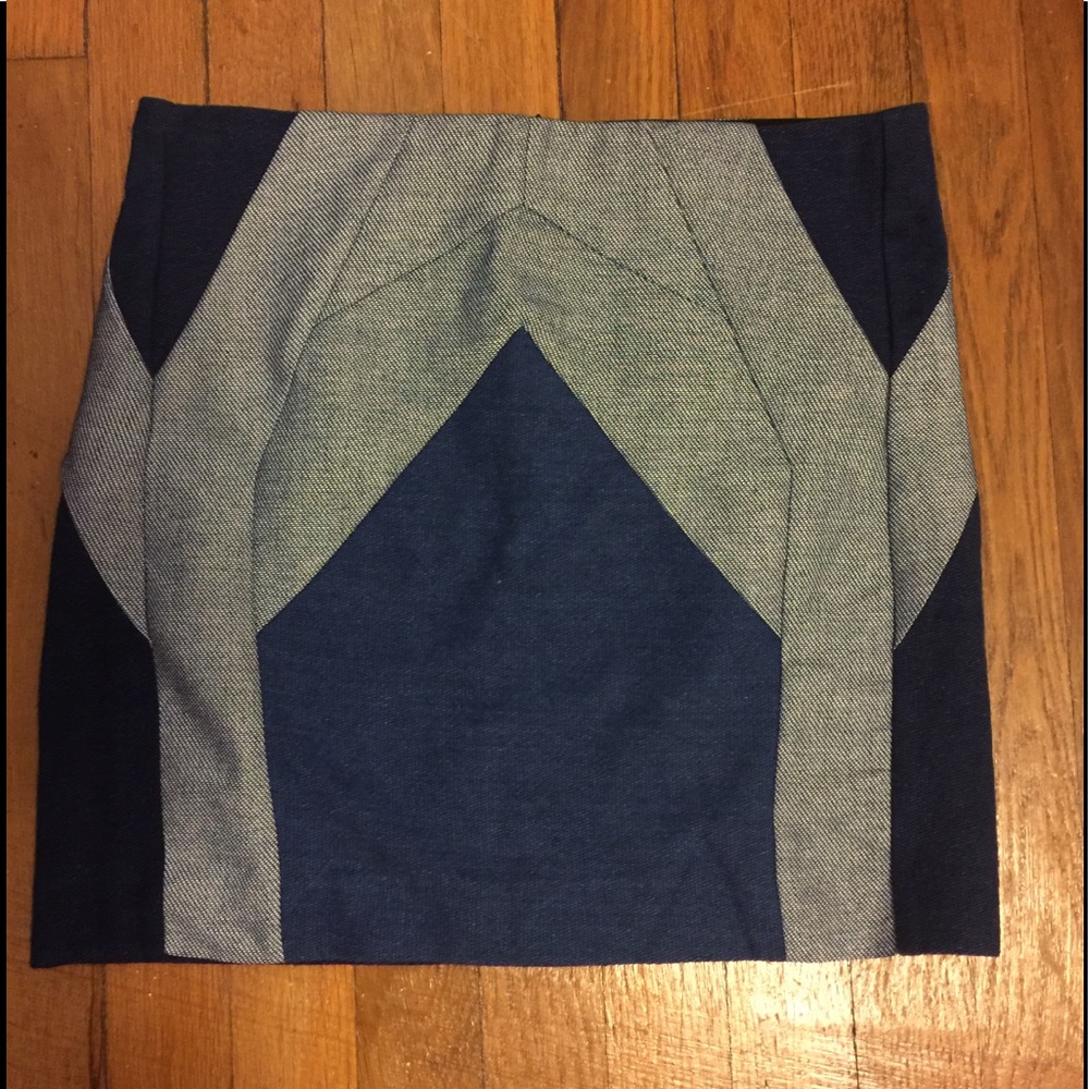 Maje Navy and Gray Geometric Mini Skirt